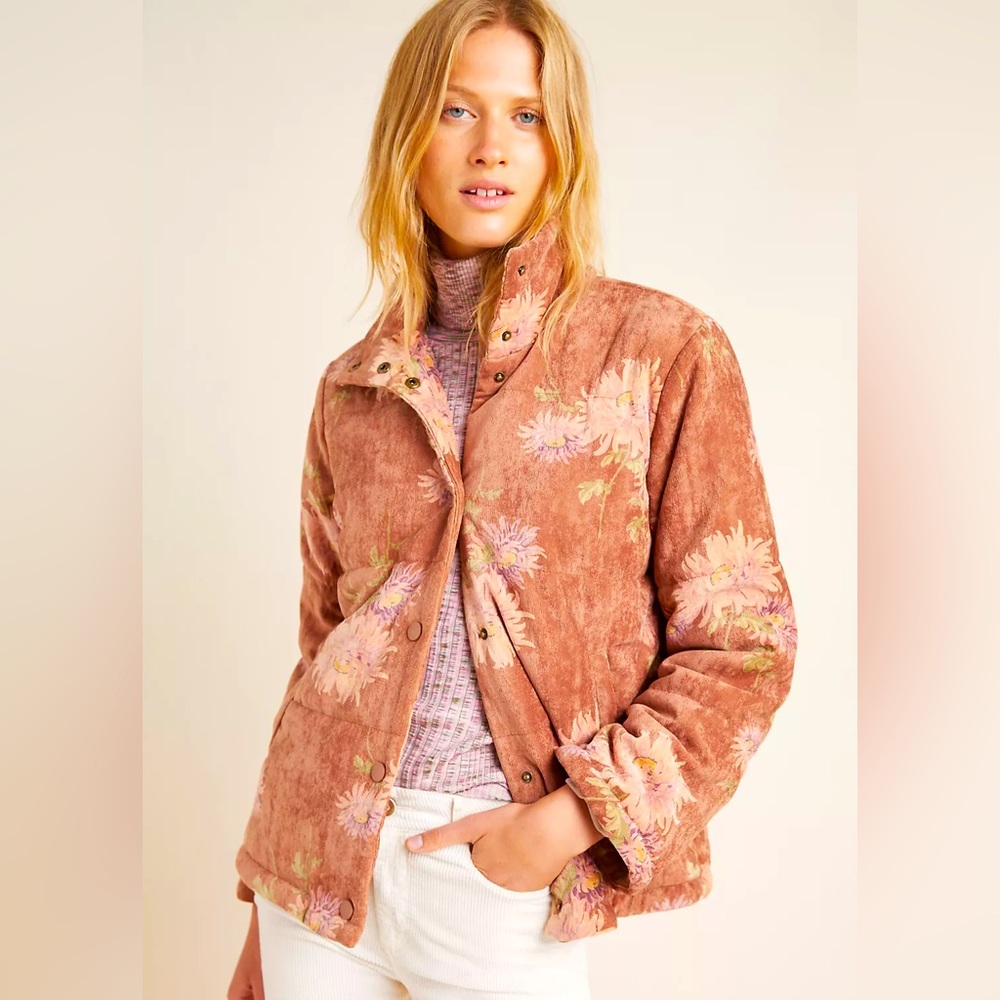 Edie Corduroy Floral Puffer Jacket